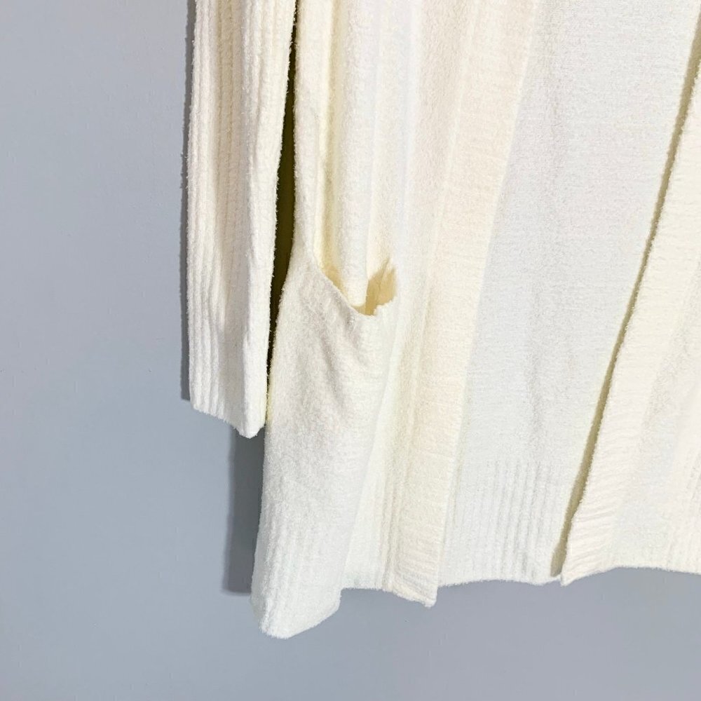 Barefoot Dreams CozyChic Lite Cardigan Women‎ XS Cream Hooded Open Front Pockets - Picture 3 of 11